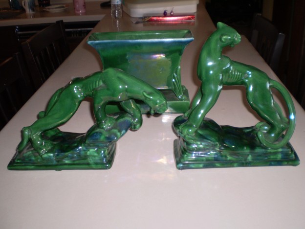 Haeger console set Green Agate Glaze [R-282 / R-313 / R-314]