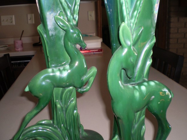 Haeger Deer Vase [R-706 / R-707] Green Agate Glaze