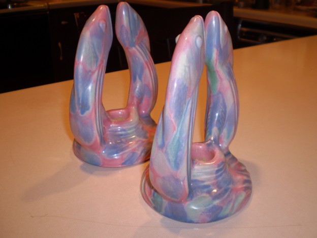 Haeger R-203 flying fish candle holder [muave agate glaze]