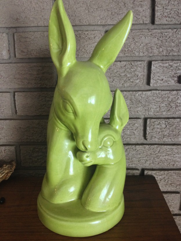 Royal Haeger R-624  “TWO DOES” Chartreuse Glaze