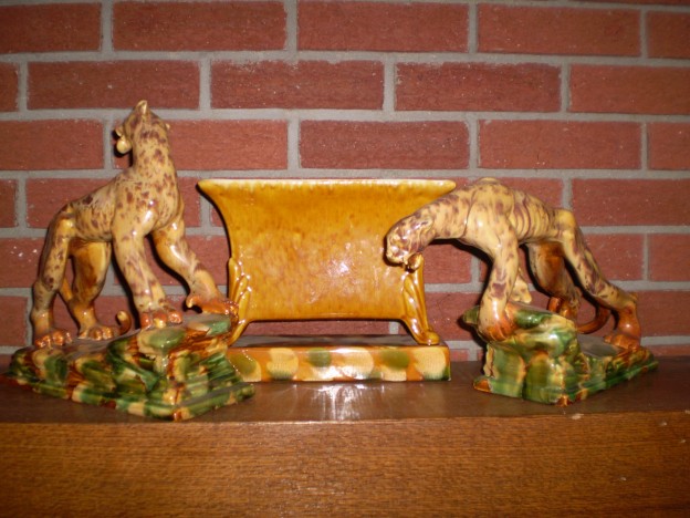Haeger console set Amber Crystal Glaze [R-282 / R-313 / R-314]