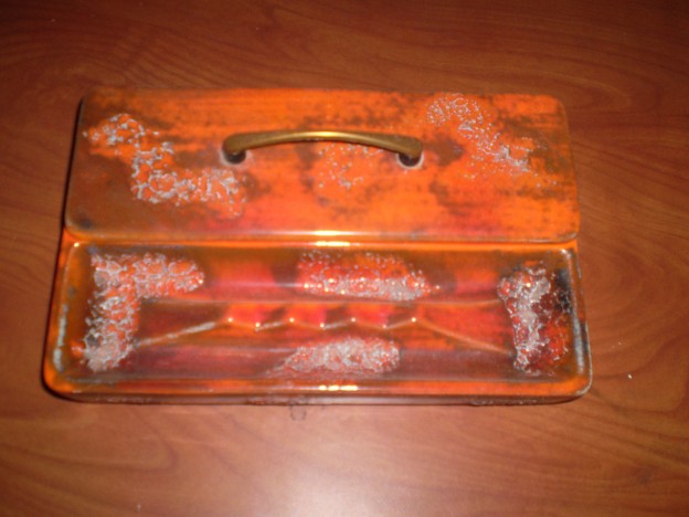 Haeger 702 cigarette box and ashtray [etruscan orange glaze]