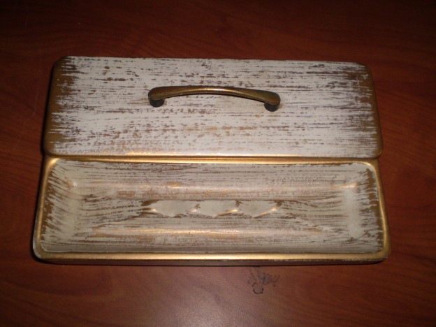 Haeger 702 cigarette box and ashtray [gold tweed glaze]