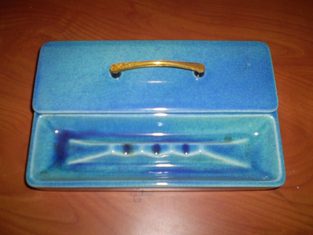 Haeger 702 cigarette box and ashtray [blue indigo glaze]