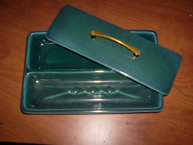 Haeger 702 cigarette box and ashtray [blue/green glaze]