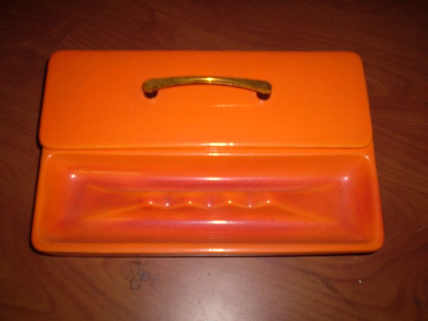 Haeger 702 cigarette box and ashtray [mandarin orange glaze]