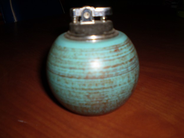 Haeger 8167 table lighter [blue with brown rings glaze]